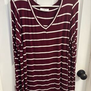 Zenana Outfitters Maroon and White Striped Long Sleeve Top